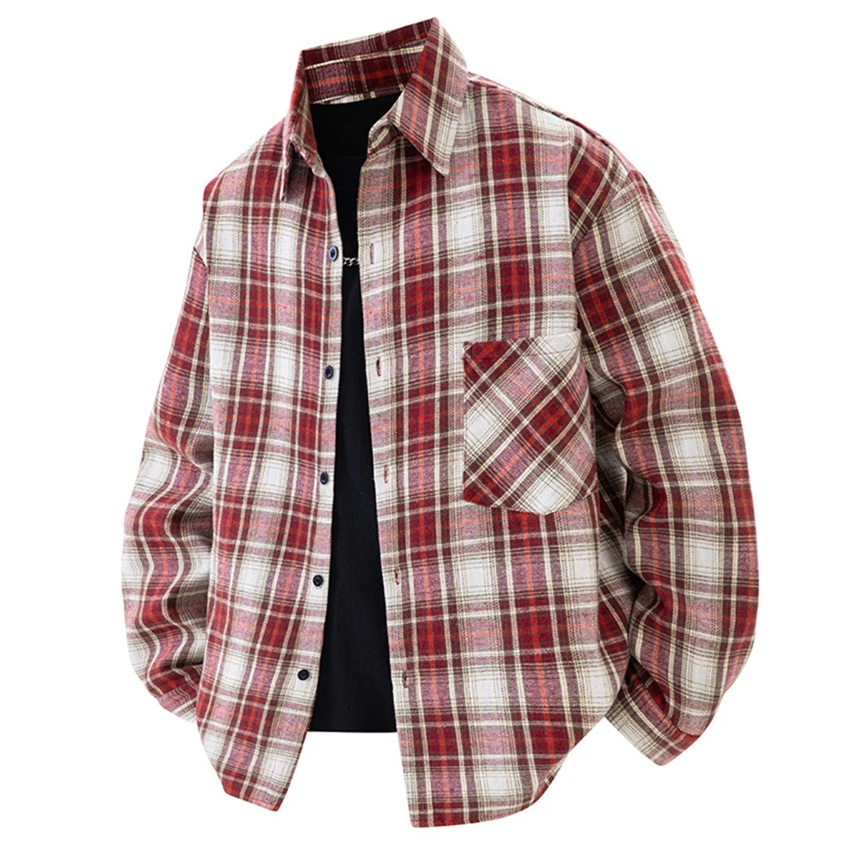 Spring Autumn Long Sleeve Plaid Shirts Jacket Men Fashion Casual Plaid Shirts Big Size 5XL