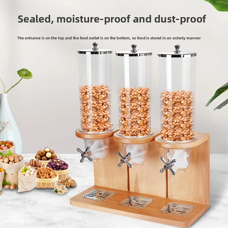 Single and double three-head wooden cereal dispenser, snack cereal dispenser, hotel buffet, transparent multigrain  machine
