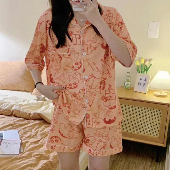 Summer Ladies Two-Piece Pajamas Women Seven Trousers Short-Sleeved Girls New Large Size Pajamas Homewear Suit Leisure Wear