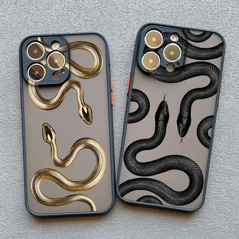 Luxurious Black Gold Snake Phone Case for IPhone 16 14 13 12 11 15 Pro Max Mini X XR XS 7 8 Plus Unique Shockproof Back Cover