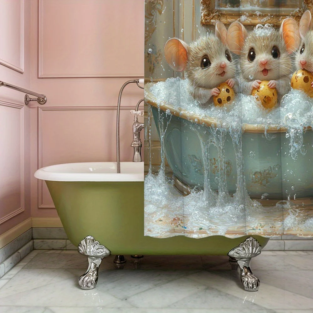 Cute Baby Squirrels Bath Time Shower Curtain Waterproof Bathroom Decor Novelty Shower Curtain for Kids Bathroom