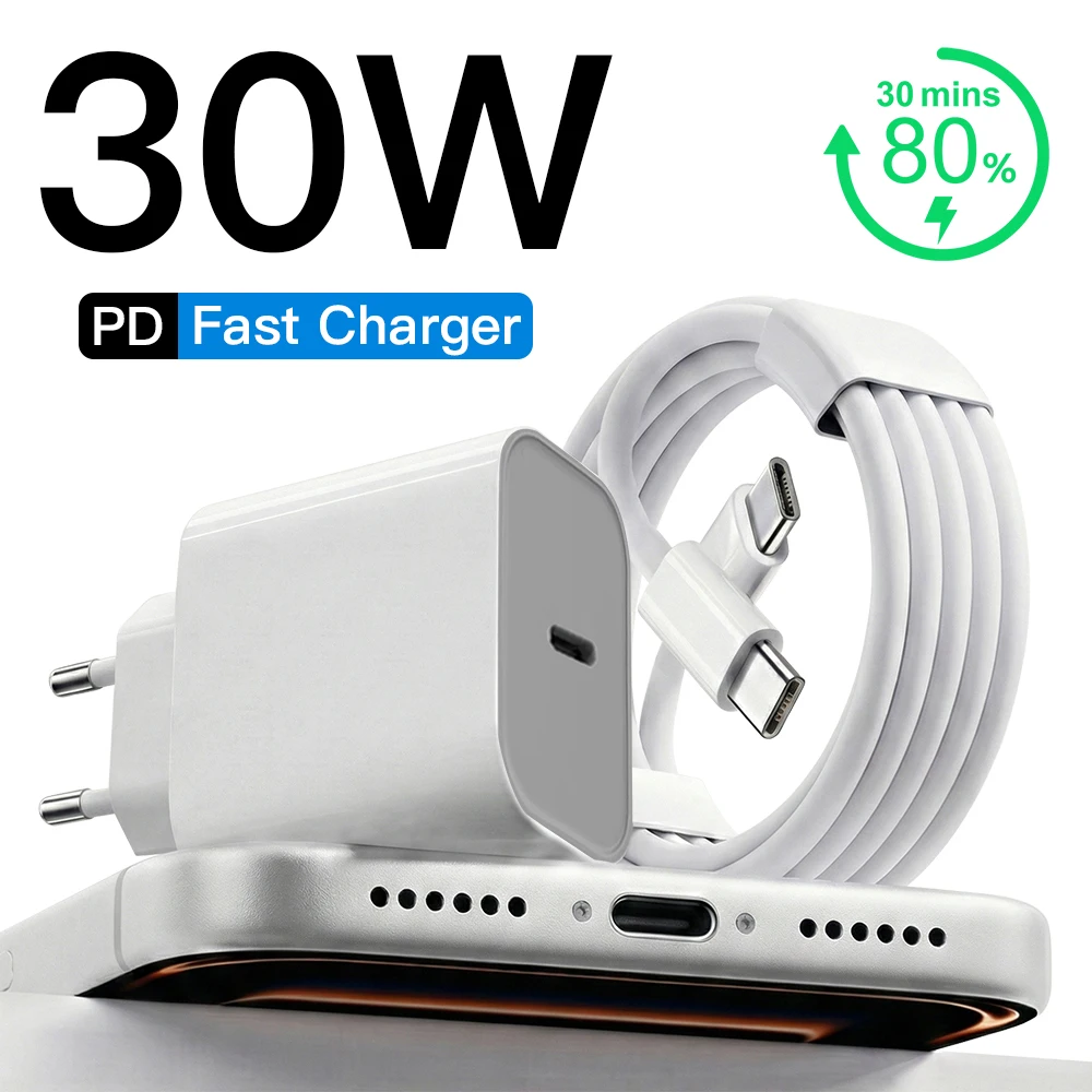 30W PD Fast Charger For iPhone 12 13 14 15 16 17 Pro Max Plus USB C To Lightning Quick Charging Cable Type C To C Power Adapter