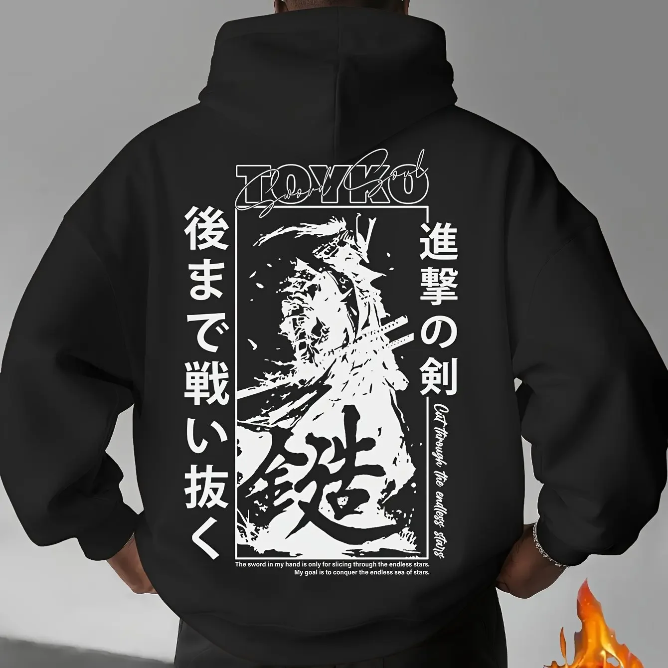 Men's Red Samurai Hoodie Japanese Ink Art Warrior Back Print Oversized Harajuku Streetwear Sweatshirt Casual Top