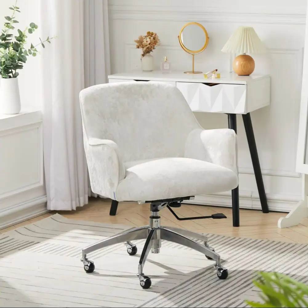 Ice Velvet Adjustable Swivel Office Chair for Living Room Home Office, White