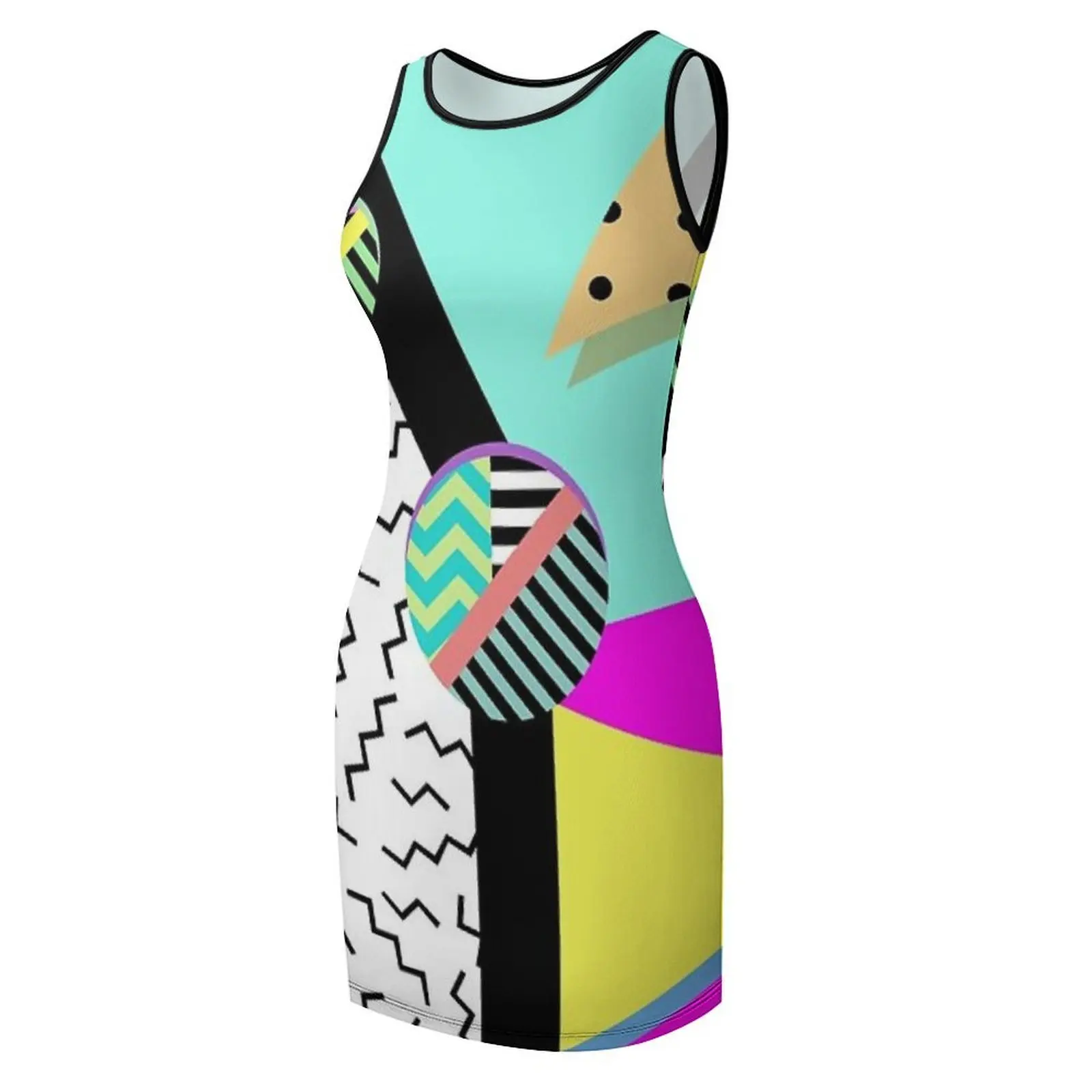 Vestido veraniego sin mangas con diseño de Memphis de los años 80, vestidos de noche para mujer, vestidos de noche para dama de honor, vestidos de fiesta para mujer