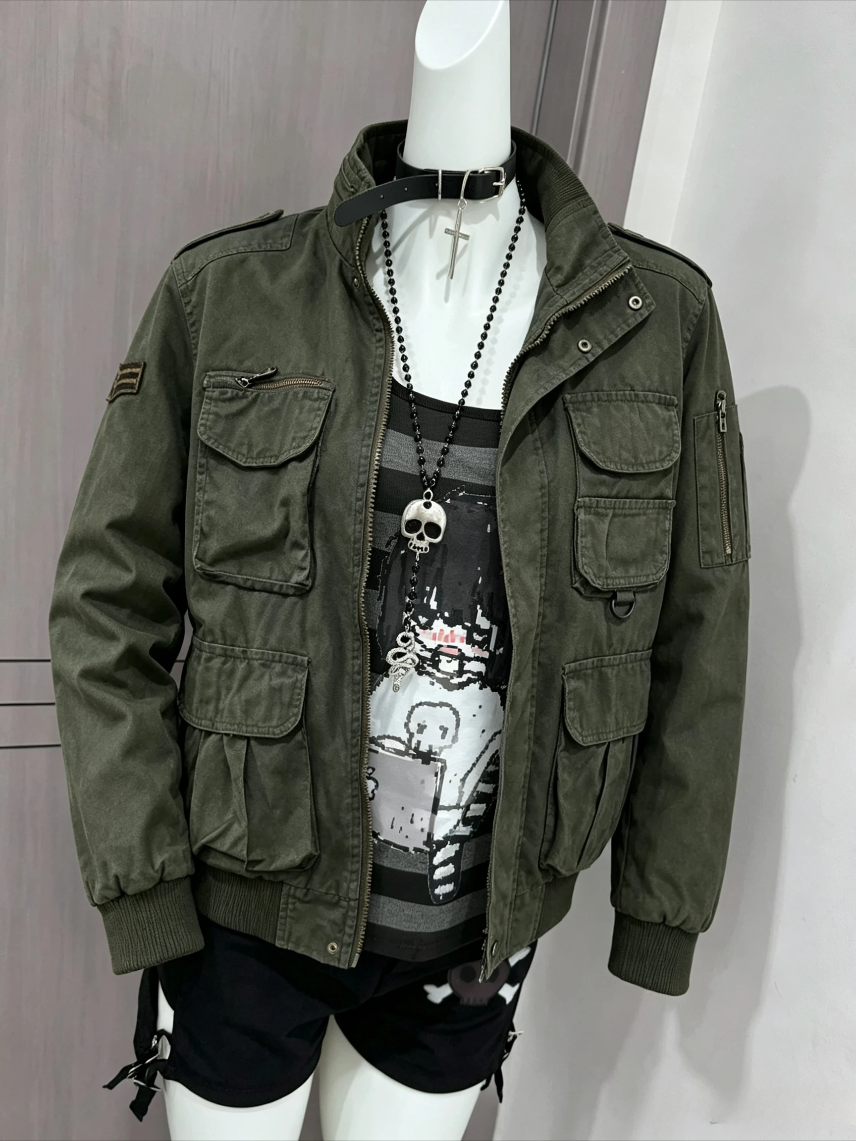 Safari Style Army Green Camouflage Women Jacket 2026 Long Sleeve Slim American Vintage Elegant Retro Outdoor Outerwear Tops