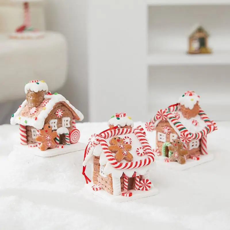 Christmas Gingerbread House Decor Lighted Gingerbread Christmas Tree Decor Soft Clay Fairy Tale Candy House For Door Handle