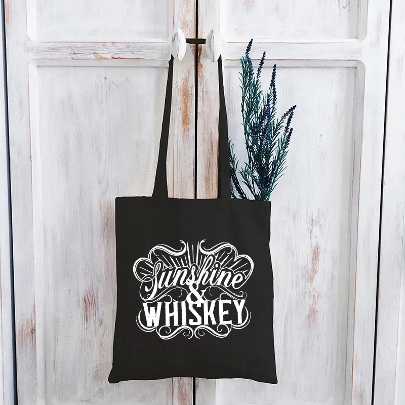 

Sunshine Whiskey Canvas Bag Letter Vintage Vacation Shopping Bags Women Bag Reusable Tote Bag Eco Friendly Products