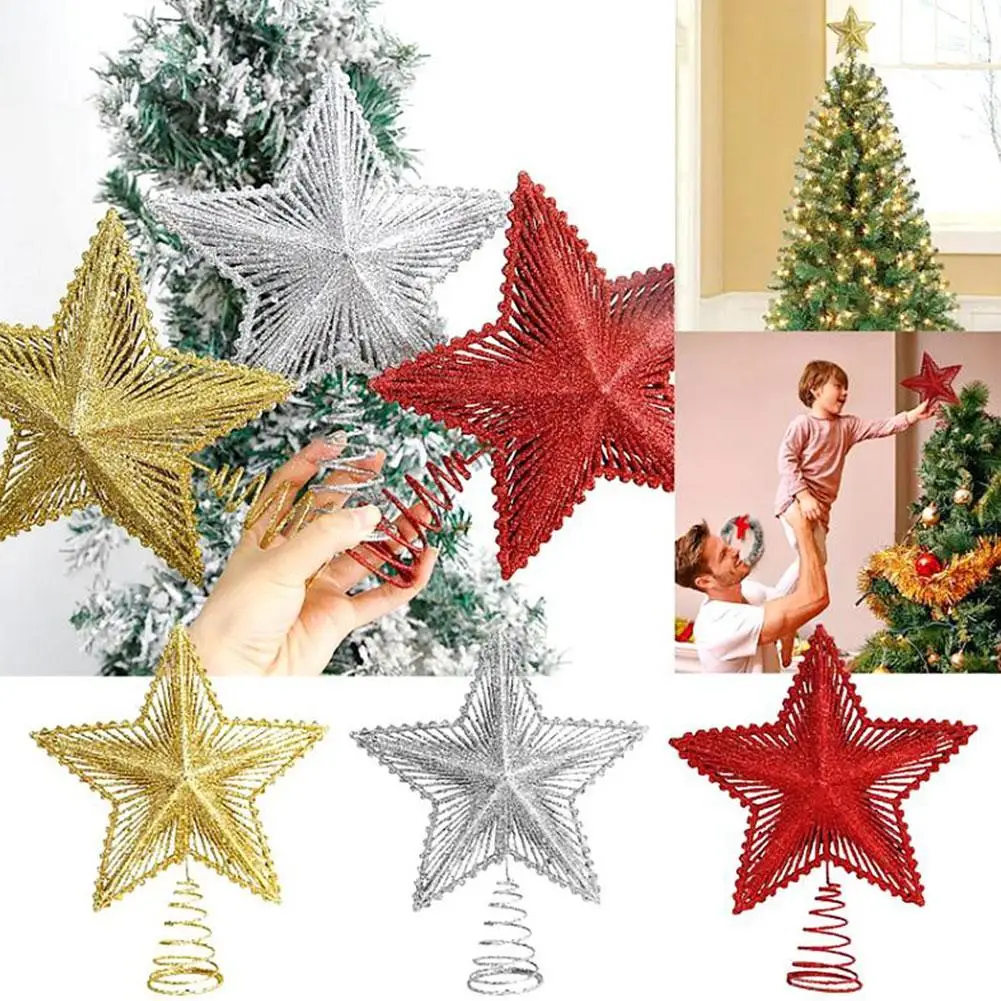 3 Colors Christmas Tree Topper Glitter Star Christmas Glitter Navidad Decorative Iron Decoration Star Tree Ornaments Holida Y3R8