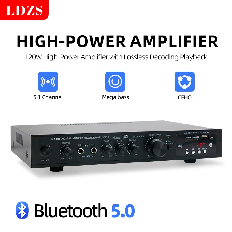LDZS Bluetooth 5.1 Stereo Audio Amplifier Receiver 6 Channel Home Theater Audio Stereo System Components Home Amplifier FM Radio