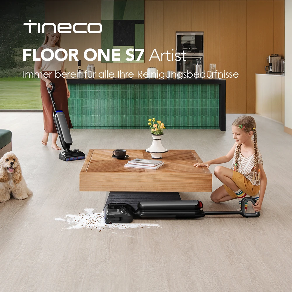 Tineco Floor One S7 Artist Nass Trockensauger, 22000Pa Nasssauger, DualBlock Anti-Tangle, 85°C Flashdry, 50 Min Laufzeit, Beidseitige Reinigung, 180° Lay-Flat Staubsauger für Hartböden Tierhaare ,