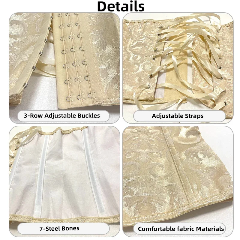 Shapewear Corsetto gotico da donna Allenatore in vita Controllo della pancia 3 ganci e supporto per il busto Body dimagrante per stratificazione o capispalla