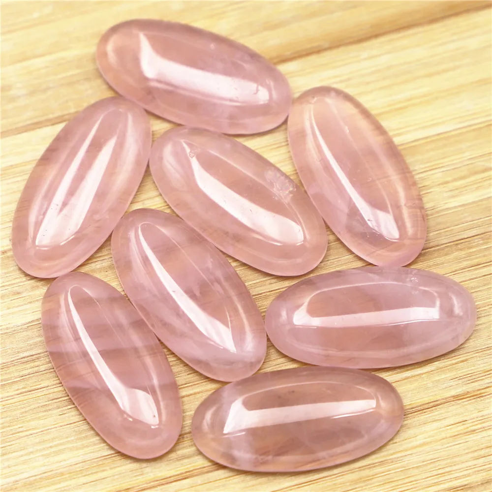 New 30x15mm Natural Stone Rose Quartz Oval Cabochon Setting Bead Fit DIY Pendant Ring Men Jewelry 20Pcs Wholesale Free Shipping