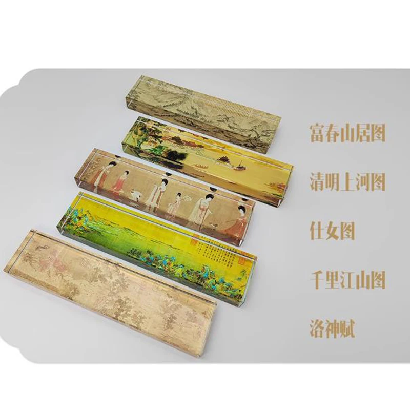 1PCS Chinese Style Glass Paperweight - Calligraphy Art Desk Decor, Traditional Ink Painting Gift for Writers