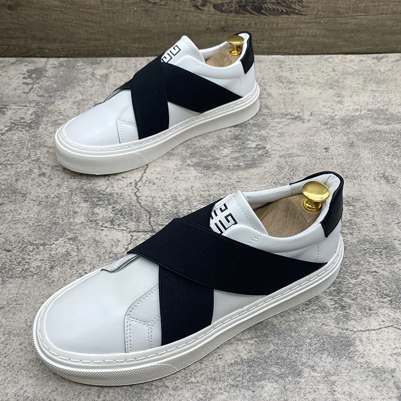 أحذية رجالية عصرية سهلة الارتداء من الجلد، مريحة ومتعددة الاستخدامات، أحذية رياضية كاجوال بكعب مسطح، متنفسة بمقدمة مستديرة لل... #1