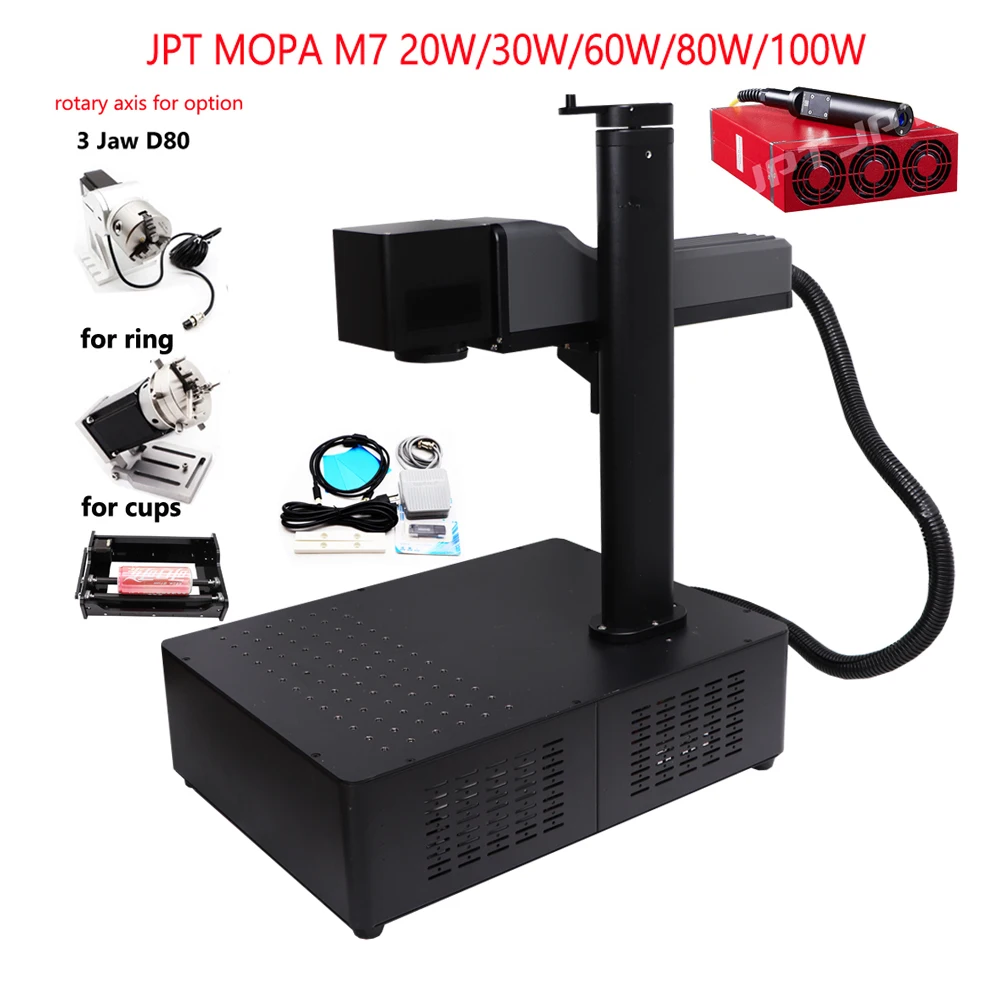 JPT MOPA M7 100W 80W 60W 50W 30W Fiber Laser Engraver Metal Marking Machine 110*110MM+300*300MM EZCAD2 Galvo Laser Engraving