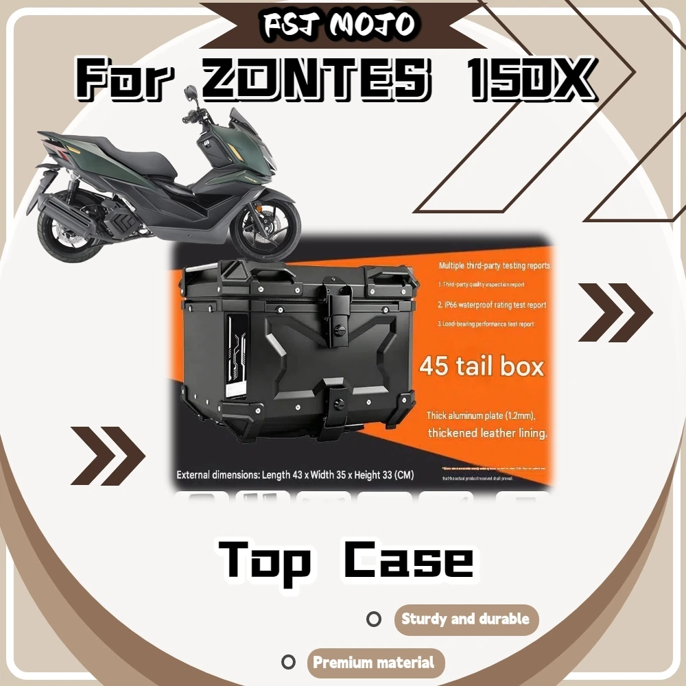 Fit ZONTES 150X Scooter Armor X5 Aluminum Trunk 45L Large Volume Thick Plate Dust‑Proof Waterproof Motorcycle Rear Storage Mod