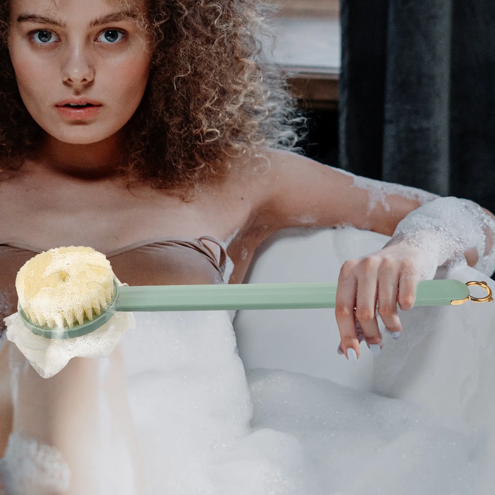 

2-in-1 Bathing Brush Shower Brush Body Cleaning Tool Long Handle Back Scrubber Massage Exfoliator Bathing Towel