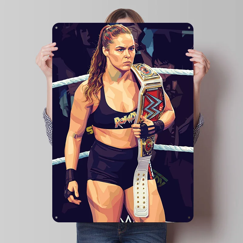 Affiche Métallique Artistique Ronda Rousey Lutteuse Championne, Décoration Murale Personnalisée, Plaques en Étain Rétro Vintage pour Décoration de Cave à Hommes, Maison et Jardin