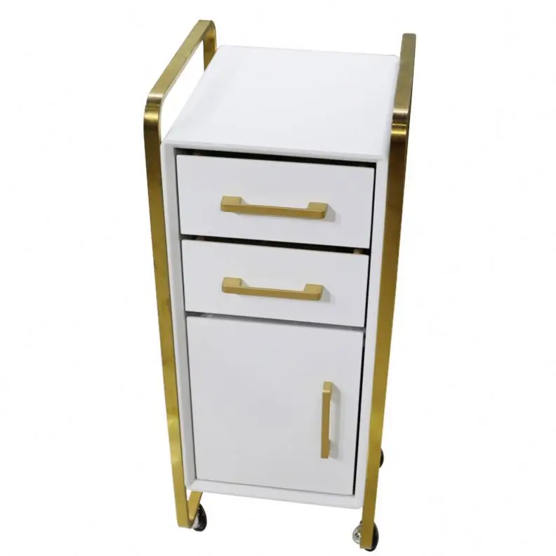 

Luxury Metal Gold Tray Two Storage Tool Cart for Living Room Barber Shop Spa Haircuts Gold Metal Trolley