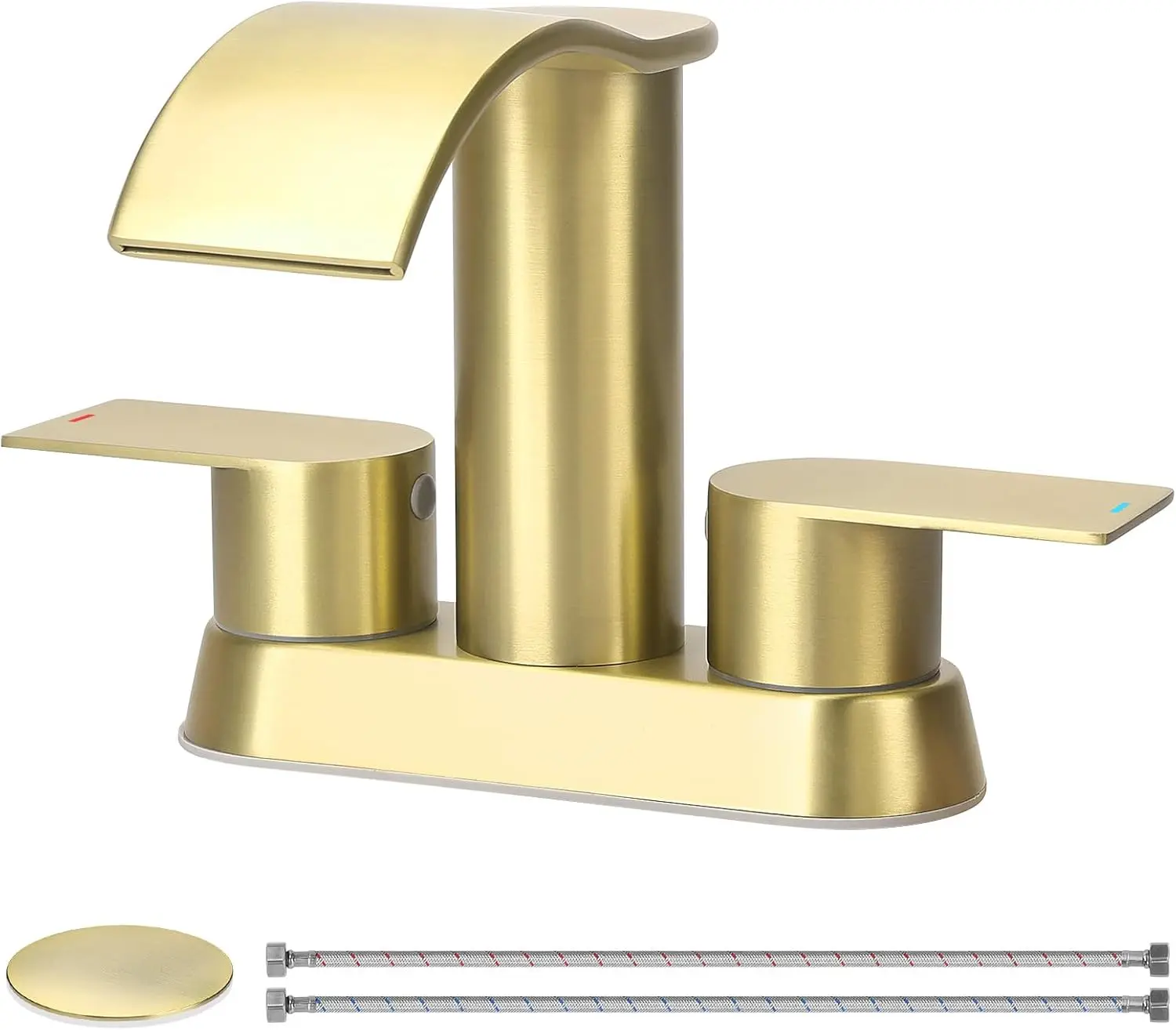 erfall Bathroom Faucets, Brushed Gold Bathroom Sink Faucet With Pop-Up Drain & Supply Hoses, Stainless Steel Lead-Free 2