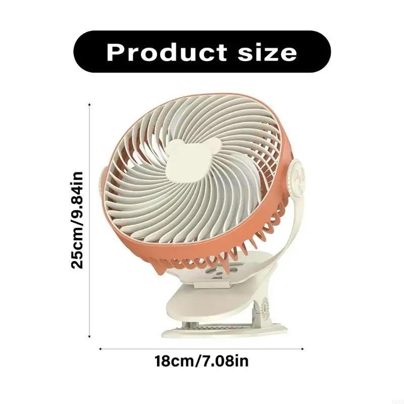 Ventilador Clip portátil con abrazadera fuerte, ventilador refrigeración silencioso recargable por USB 5 velocidades