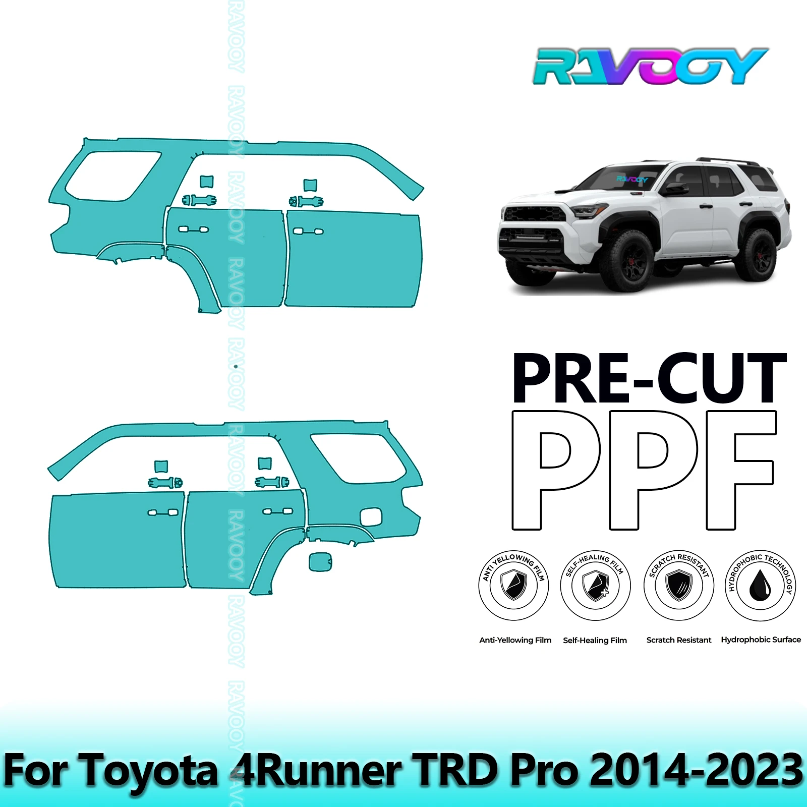 

For Toyota 4Runner TRD Pro 2014-2023 8.5mil Clear Matte Pre-Cut PPF Door & A/B Pillar Kit TPU Paint Protection Film Set