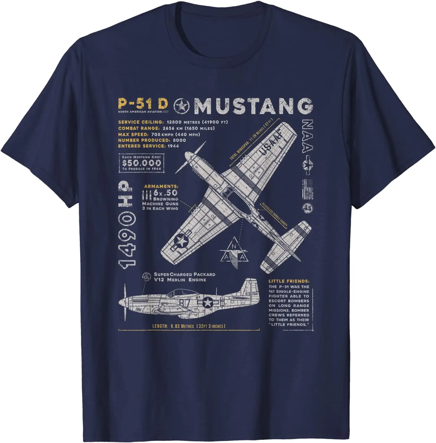 P-51 Mustang | North American Aviation Vintage Fighter Plane Men T-Shirt Short Casual 100% Cotton Shirts