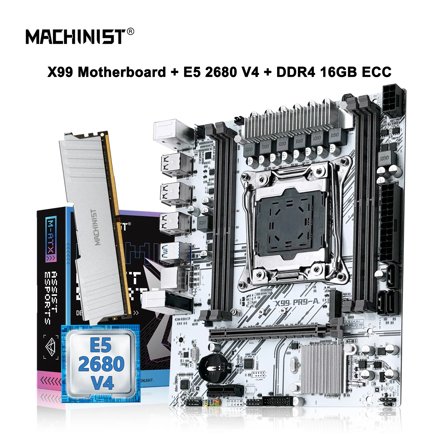 Conjunto de Placa Base MACHINIST X99 PR9-A con CPU Intel Xeon E5 2680 V4 LGA 2011-3, 16GB de RAM DDR4 a 2133MHz, Compatible con NVME para Computadora
