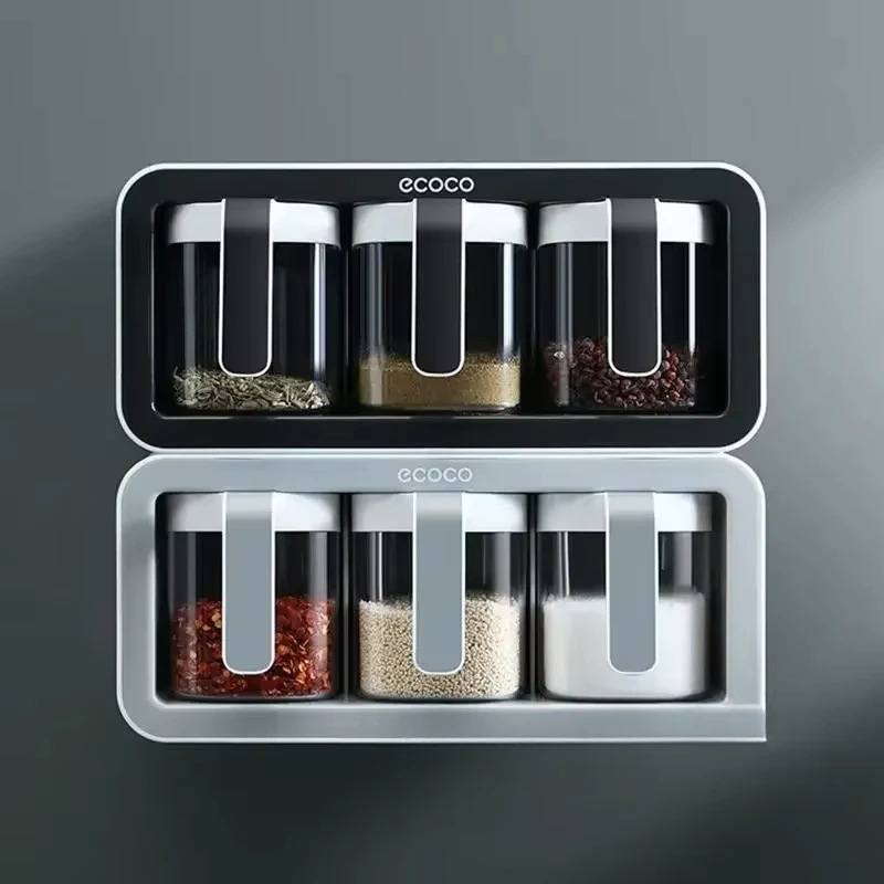 

3Bottle Spice Rack Wall Mount Kitchen Storage Rack Seasoning Box Sugar Salt Container Organizer Jar Spice Holder Kitchen Storage