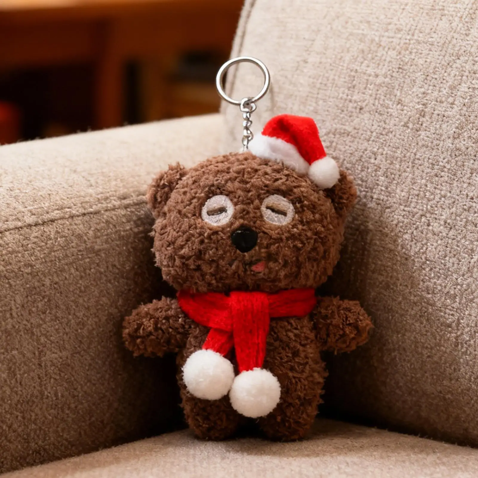 Christmas Bear Bag Charm Cute Animal Plush Key Chain Christmas Decor Soft Bear Doll Charm For Kids Adults Bag Backpack Purse