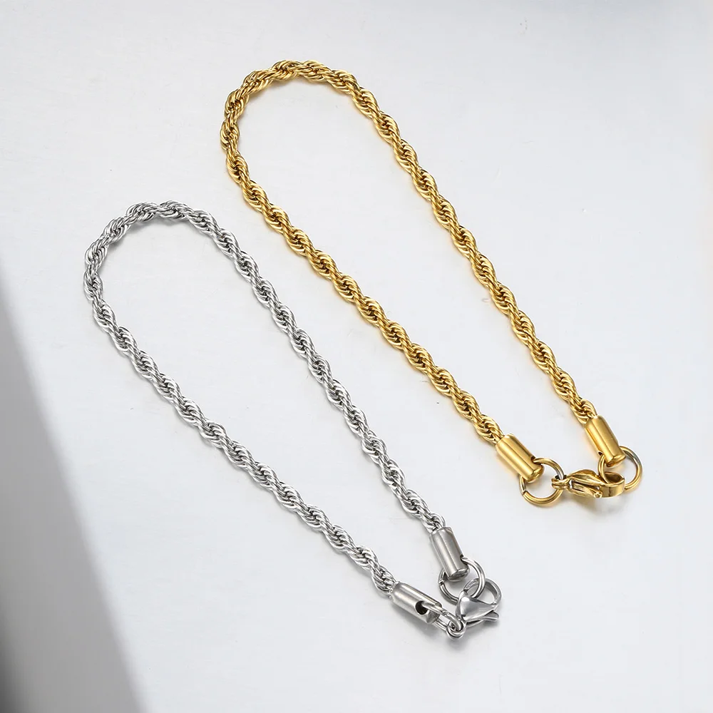Stainless Steel Rope Chain Bracelets on Hand 3/4MM Gold Color Chic Women\'s Bracelet Minimalist Fashion Hip Hop Jewelry Gift C048