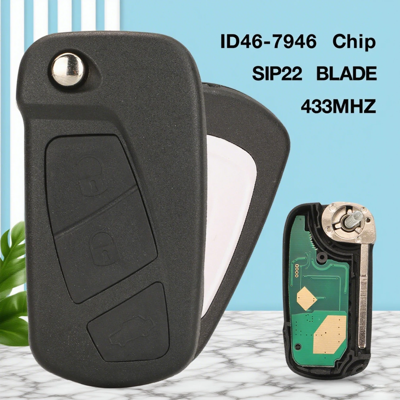 

jingyuqin Remote 433MHZ ID46 PCF7946Chip Folding Car Key For Ford Ka 2008 - 2016 With Uncut Blank SIP22 Key Blade