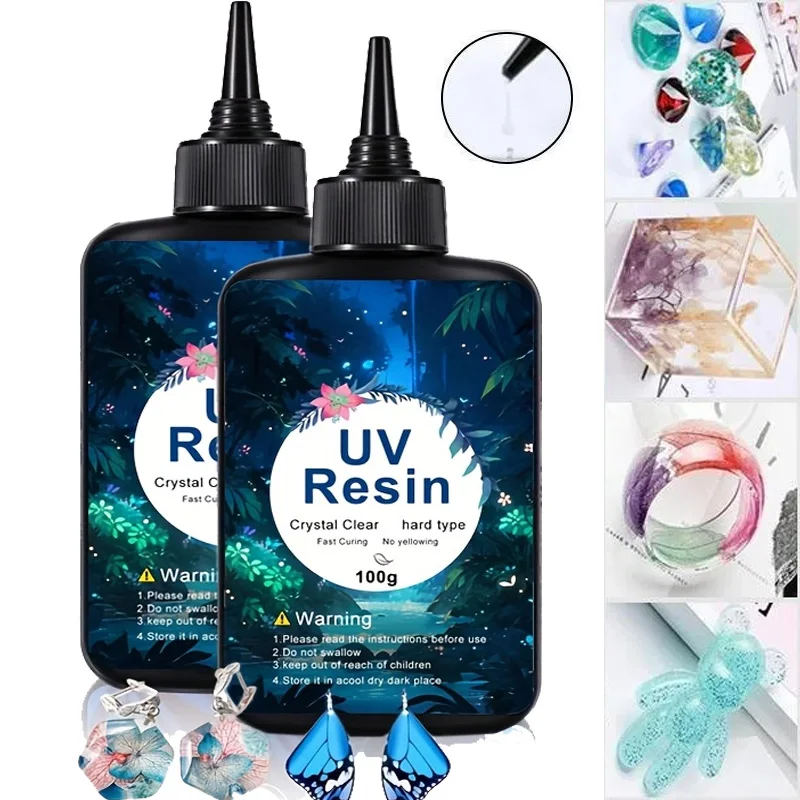 UV Resin 100/200g-Upgraded UV Resin Kit, Hard Type Crystal Clear Ultraviolet Curing UV Epoxy Resin for Craft Jewelry DIY Making