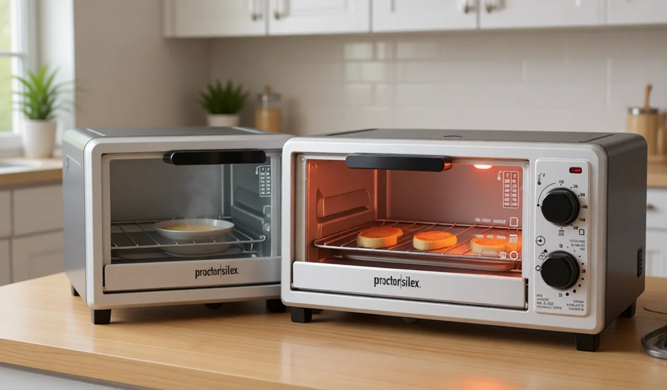 Horno Tostador Multifunción de Encimera de Cuatro Rebanadas con Funciones de Hornear, Tostar y Asar, 1100W, Temporizador, Apagado Automático, Rejilla para Pan