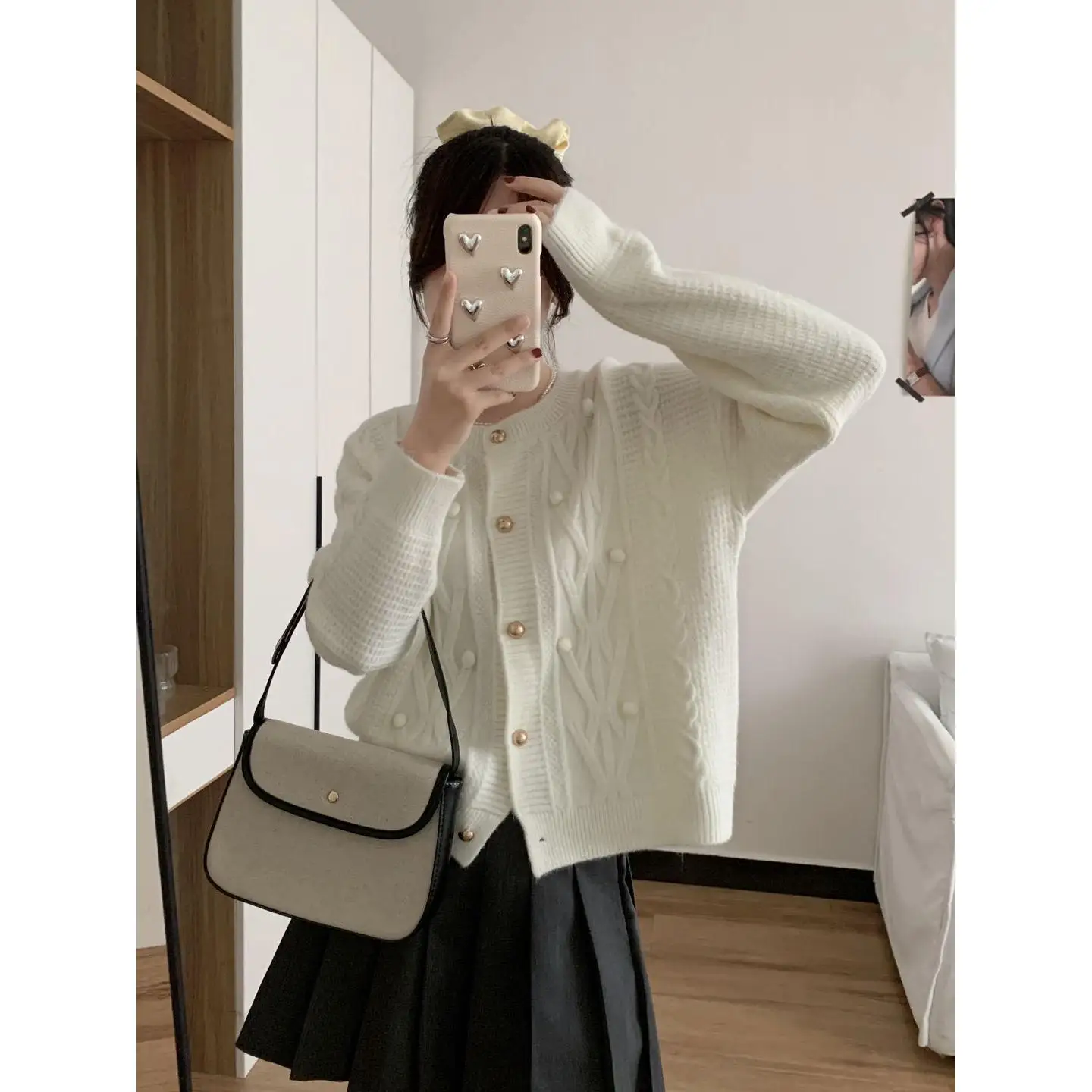 

Sli ort Вязаный открытый кардиган Женская верхняя одежда Свитер Джет Уникальный красивый 2025 Новая мода Полиэфирное волокно 00%