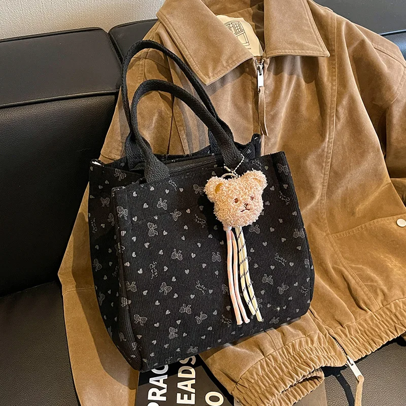 Women Korean Corduroy Bucket Bag Fashion Versatile Single Shoulder Bag Trendy Niche Design Daily Casual Handbag For Shopping