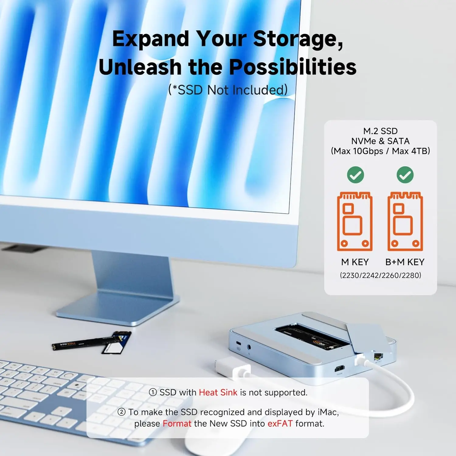 Minisopuru 11 في 1 iMac Hub لـ iMac 24 بوصة M1 M3 M4 مع 4K HDMI 2.5GbE 4TB M.2 SSD Case 10Gbps DATA SD/TF ملحقات iMac