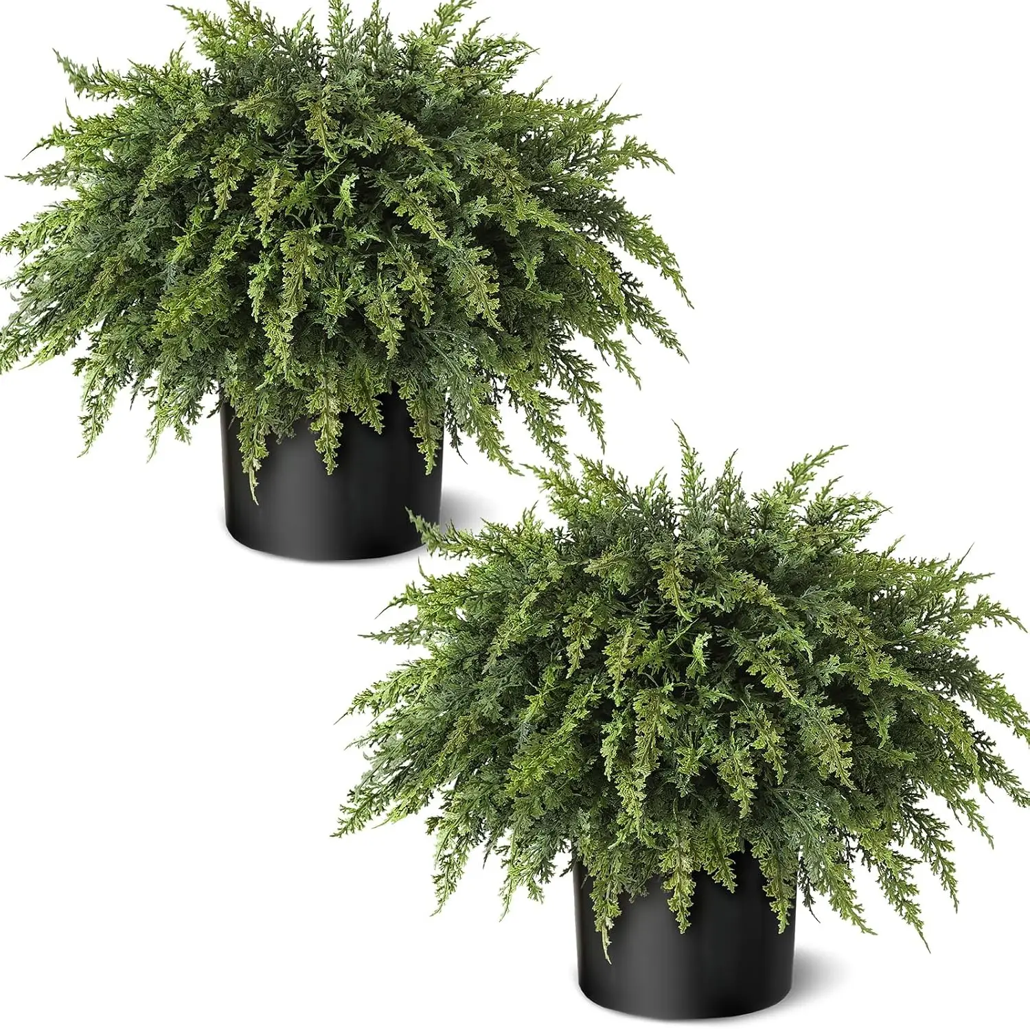 Set of Two Faux Cedar Plants in Pots, Christmas Greenery Accent for Front Porch Decoration
