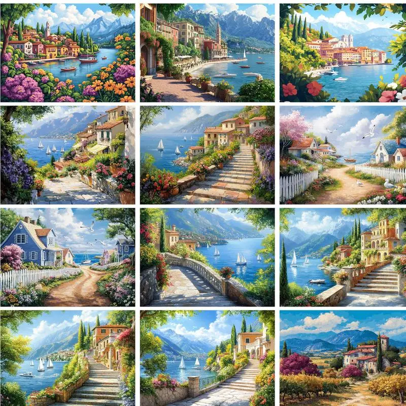 

GATYZTORY Acrylic Paint By Numbers For Adults Village Landscape Drawing On Number Diy Crafts Wall Decor Gift Coloring With Numbe