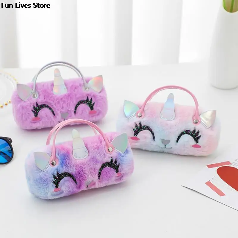 Unicorn Plush Sunglasses Totes Pouch, portátil Óculos Pocket Bag, Eyewear Case, Compressão Folding Purse, Lovely, Inverno