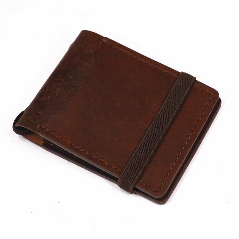 100% Genuine Leather Cash Wrap Wallet For Men With Magnetic Clasp Slim Bifold Wallet Male Money Clip Organizer With Card Holder