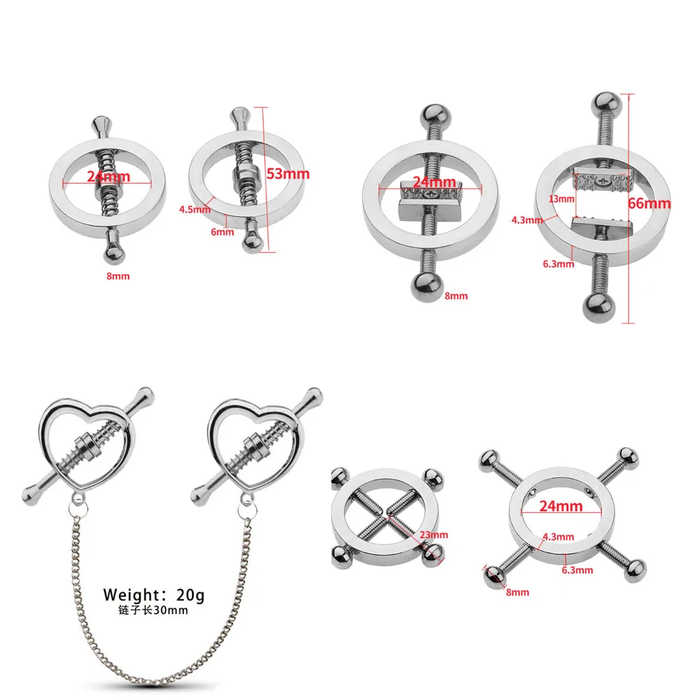 الفولاذ المقاوم للصدأ الحلمة المشابك جولة قابل للتعديل الحلمة المشبك مجموعة قيود الجسم الإناث SM لعبة الجنس