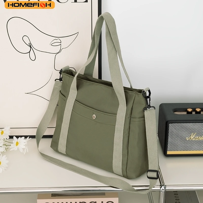 Bolsa Mensageira HOMEFISH de Grande Capacidade em Cor Sólida, Bolsa Casual de Nylon com Alça Ajustável e Removível