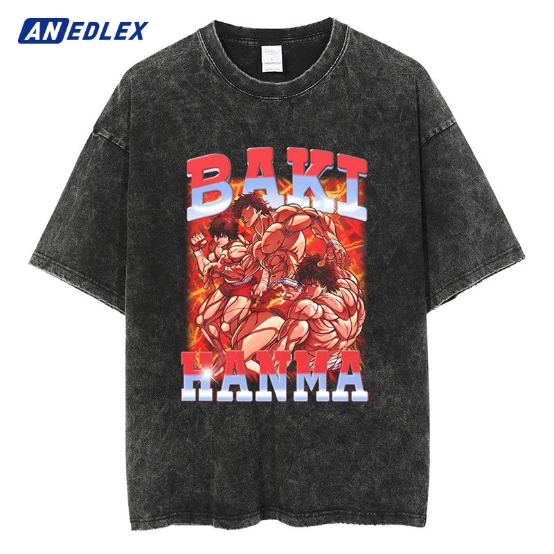 

Streetwear Hip Hop Oversized T-Shirt Anime Graphic T Shirt Harajuku Cotton 2023 Men Summer Black Washed Tshirt Loose