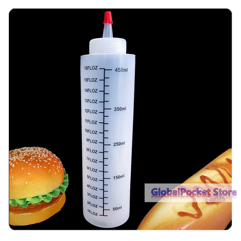 120/350/450ml Plastic Needle-nosed Scale Squeeze Bottle Squeezable Bottle With Leak-proof For Kitchen Salad Sauce Squeeze Bottle