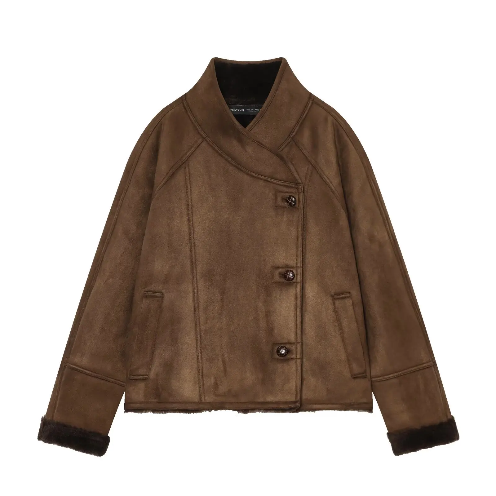 Women's Jacket 2026 Autumn/Winter New Fashionable Versatile Long-Sleeve Stand Collar Faux Fur Effect Patchwork Coat