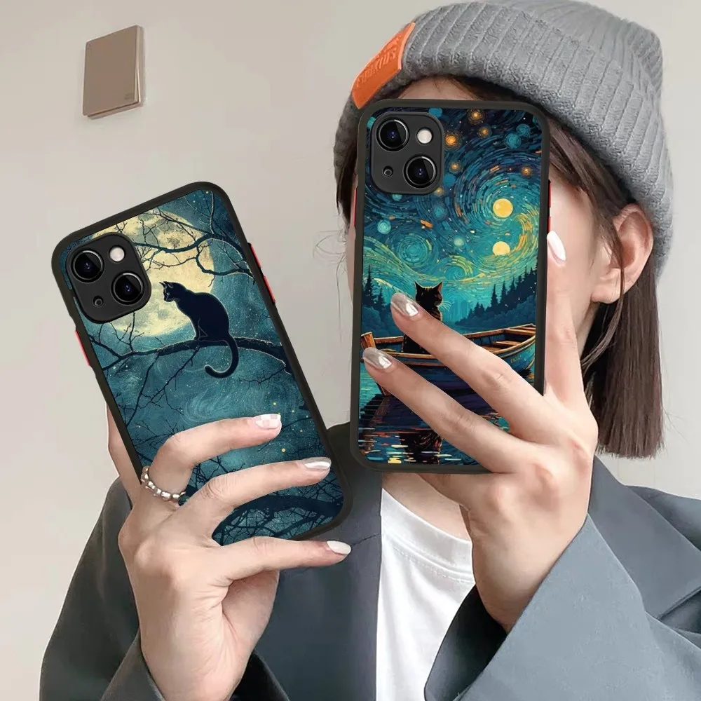 

Starry Sky Cat Phone Case For IPhone 14 11 12 13 Mini Pro Max 8 7 Plus X XR XS MAX Translucent Matte Cover