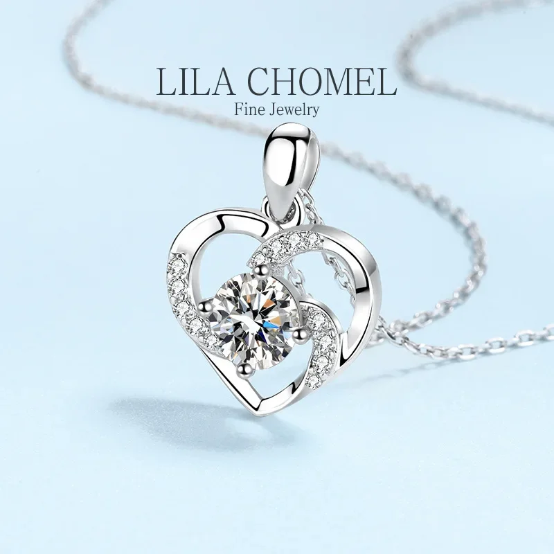 Heart style White Gold 18K Necklace Moissanite Diamond 0.8CT Women Pendant Wedding type female Valentine's Day Gift fine jewelry