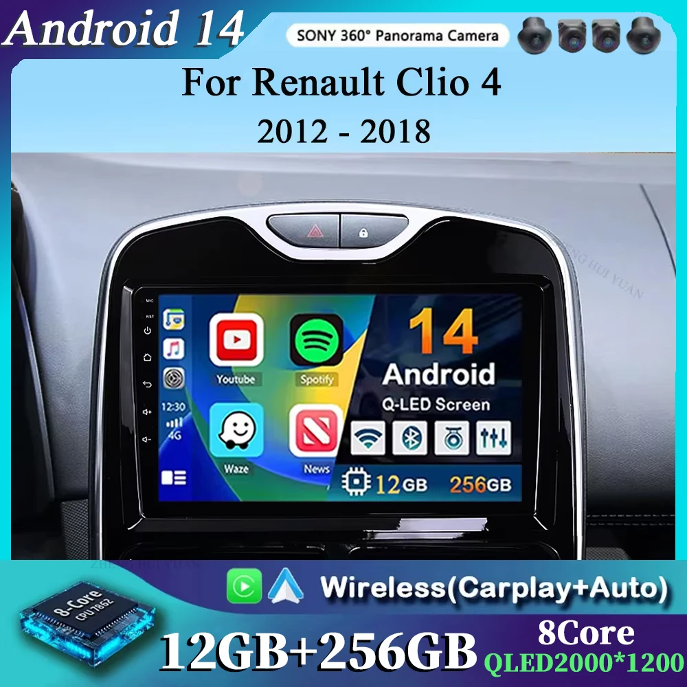 Android 14 Car Radio For Renault Clio 4 2012 2013 2014 2015 2016 2017 2018 wireless CarPlay Auto Multimedia Carplay Navigation